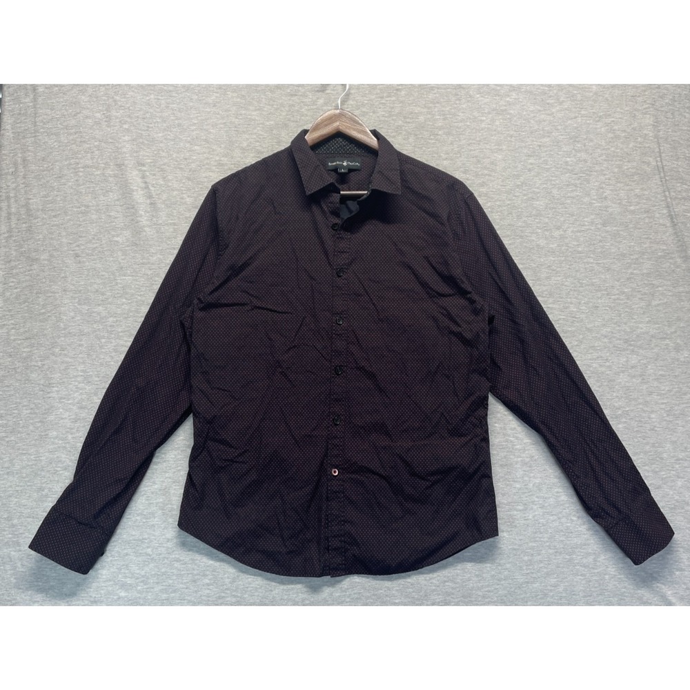 Beverly Hills Polo Club Shirt Mens L Black Red Geometric Long Sleeve Button-Up